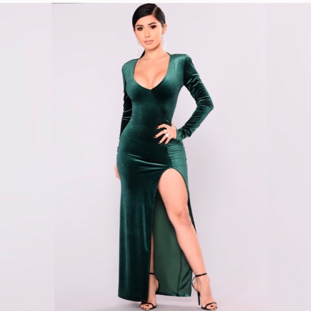Love Sex Magic Velvet Dress- Hunter Green